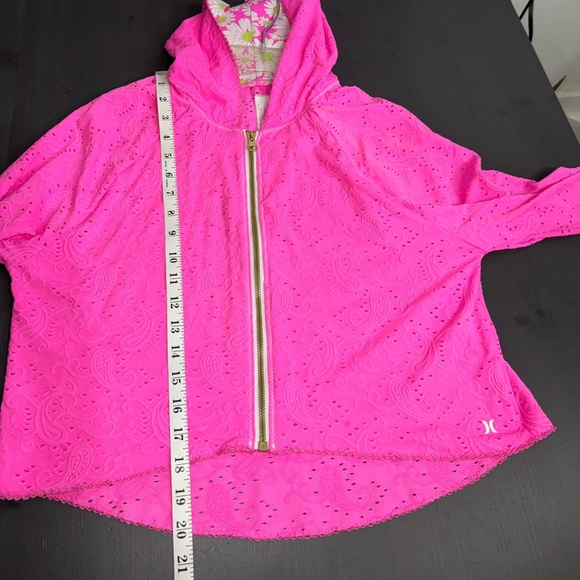 LOVE SHACKFANCY X Hurley Eyelet Paisley Zip Up Hoodie Hot Pink - Picture 9 of 9